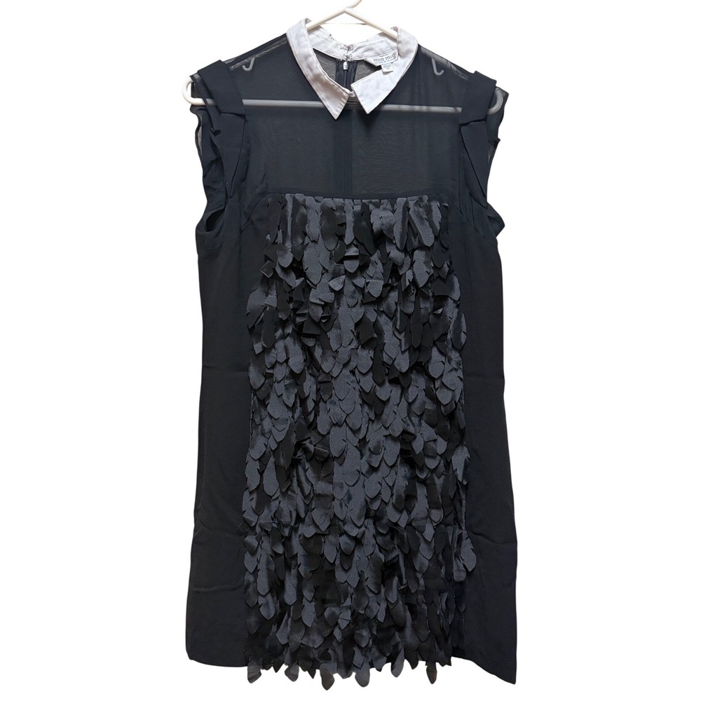 Mia Mia Maison de Maxmara Black Petal Applique Mesh Yoke Dress White Collar 40